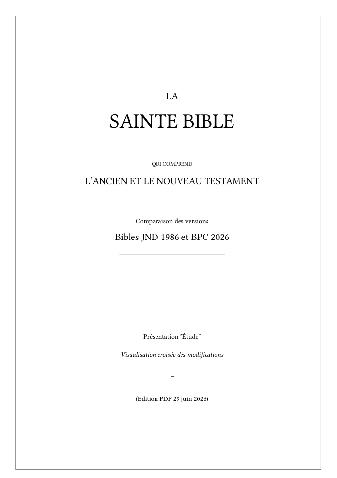 Bibles parallèles comparées JND 1986 / BPC 2026