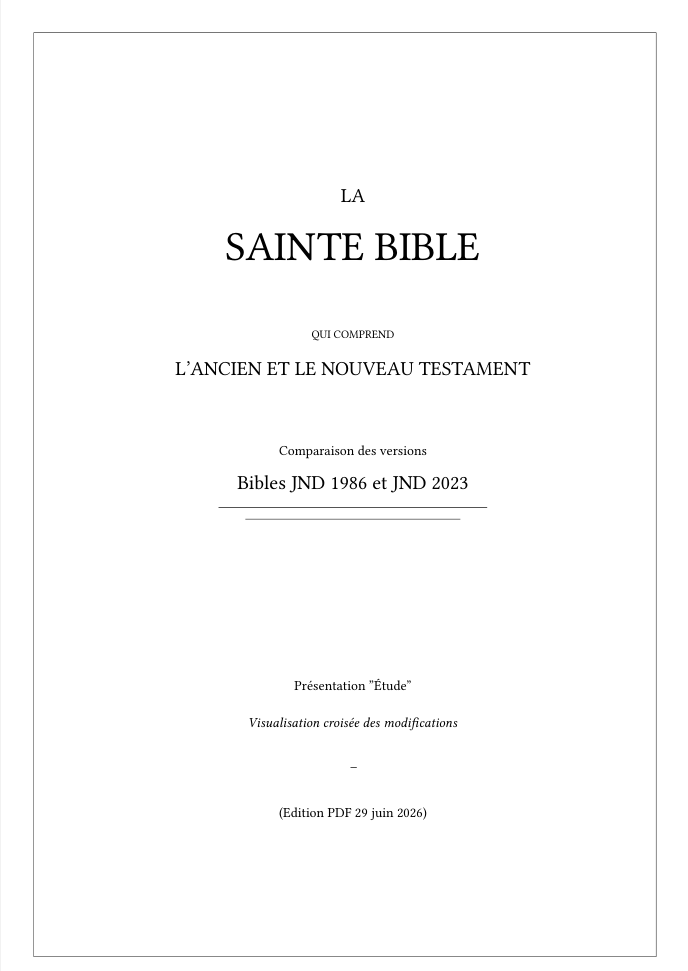 Bibles parallèles comparées JND 1986 / JND 2023